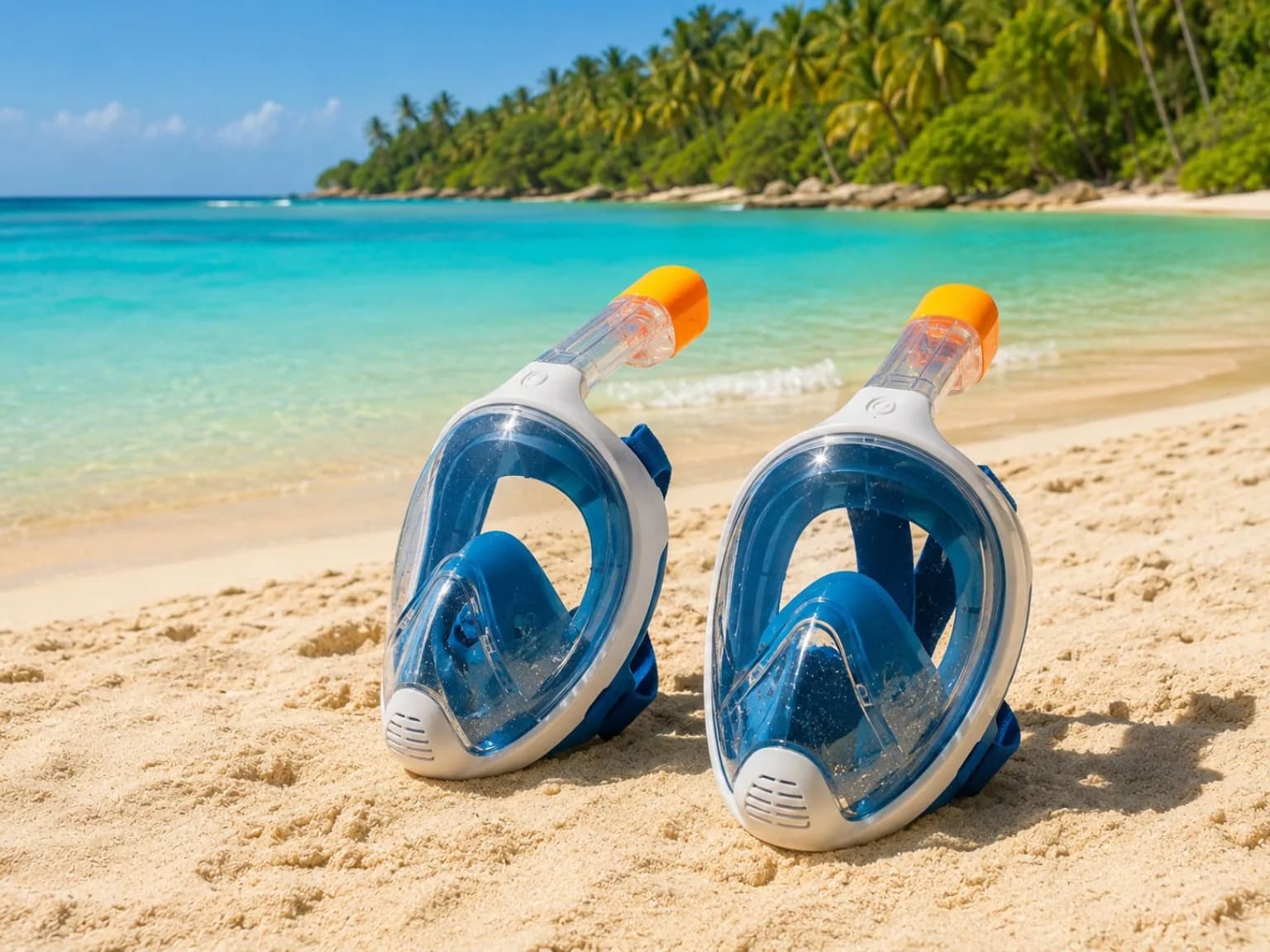 Deux masques intégraux de snorkeling proposés à la location